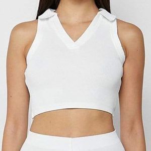 MANIERE DE VOIR RIBBED POLO CROP TOP - WHITE SMALL